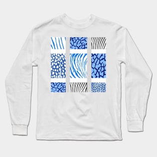 White and Blues Mixed Animal Print Long Sleeve T-Shirt